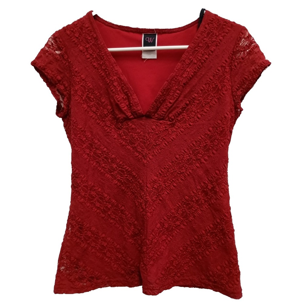 Vintage Y2K Wrapper Fairy Top Womens Large Red Lace Coquette Short Sleeve